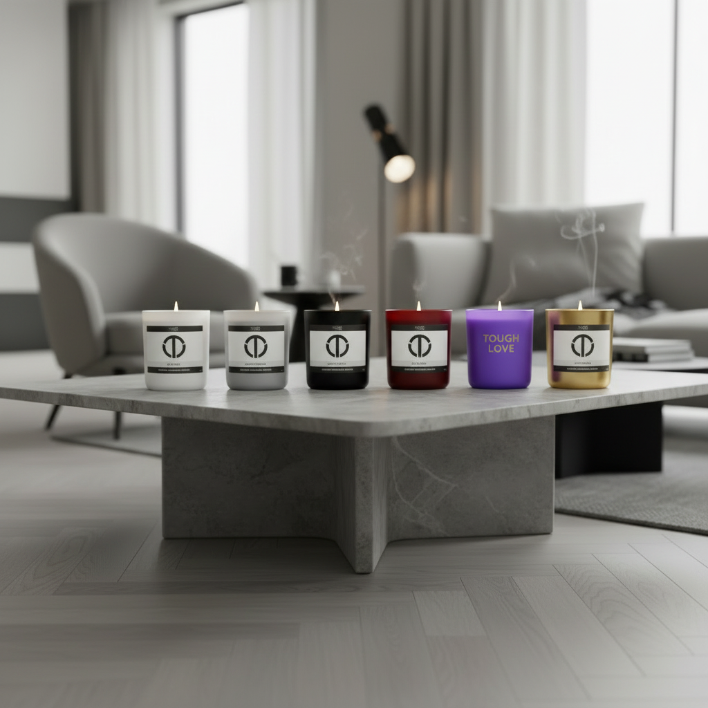 Candles on a coffee table in a modern living room